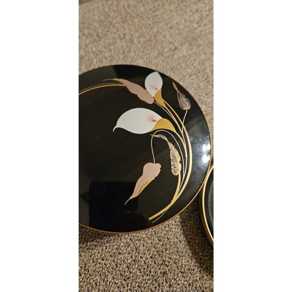 Vtg Otagiri Laquerware Coaster Set Black W/ White Cyclamen Flowers - Picture 5 of 5